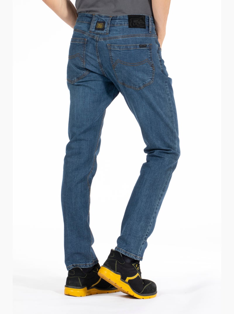 Pantalones vaqueros de trabajo corte recto ajustado stone cepillado elástico WORK3 'Rica Lewis' Azul - Kiabi