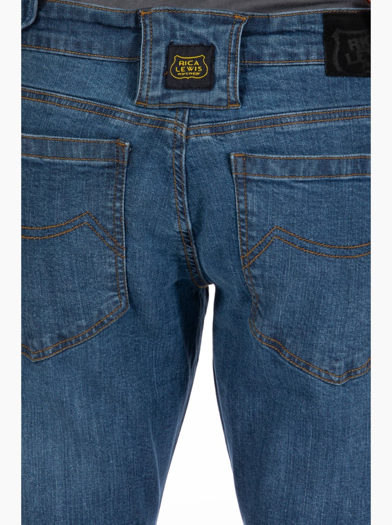 Pantalones vaqueros de trabajo corte recto ajustado stone cepillado elástico WORK3 'Rica Lewis' Azul - Kiabi
