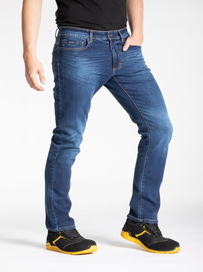 Pantalones vaqueros de trabajo corte recto confort denim cepillado elástico WORK8 'Rica Lewis' Azul - Kiabi