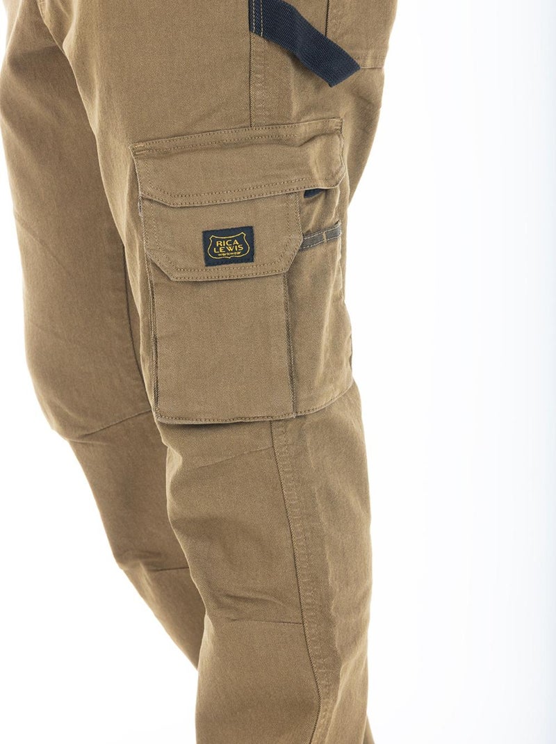 Pantalones vaqueros de trabajo multibolsillos elásticos JOBC 'Rica Lewis' Camel - Kiabi