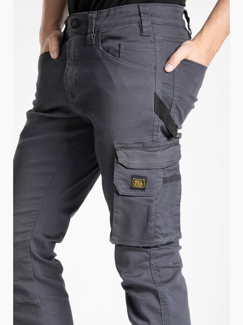 Pantalones vaqueros de trabajo multibolsillos elásticos JOBC 'Rica Lewis' Gris oscuro - Kiabi