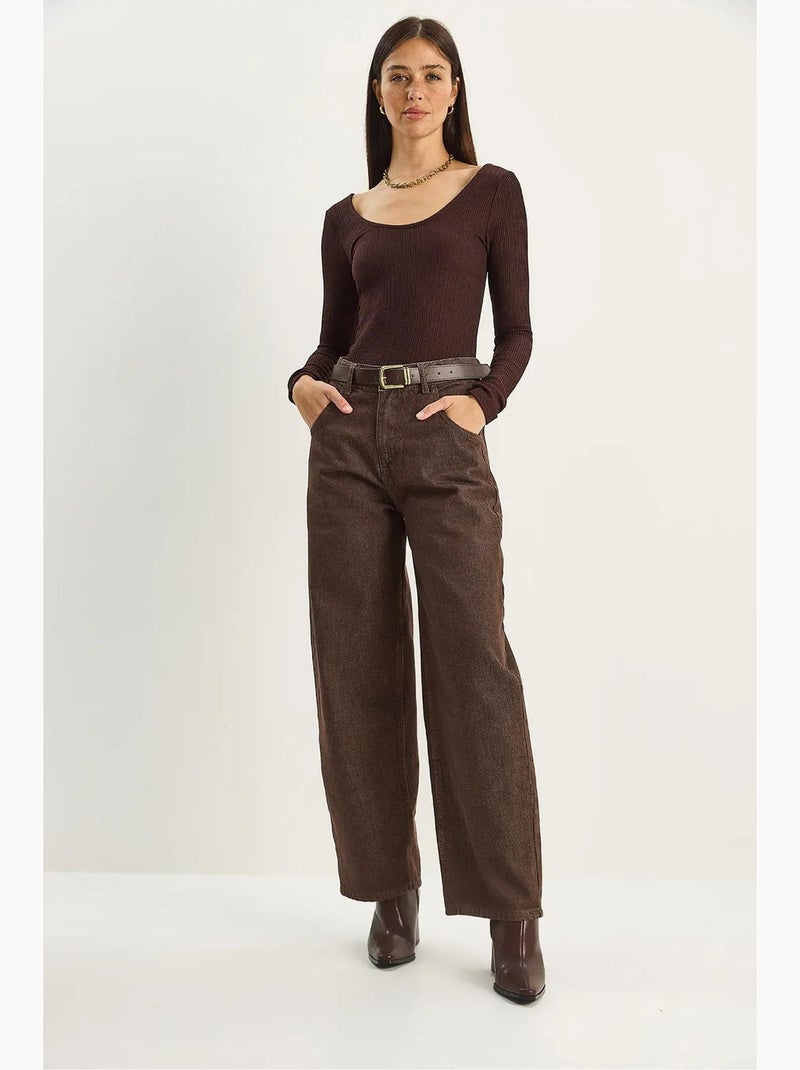 Pantalones vaqueros holgados de cintura alta lucci Marrón chocolate - Kiabi
