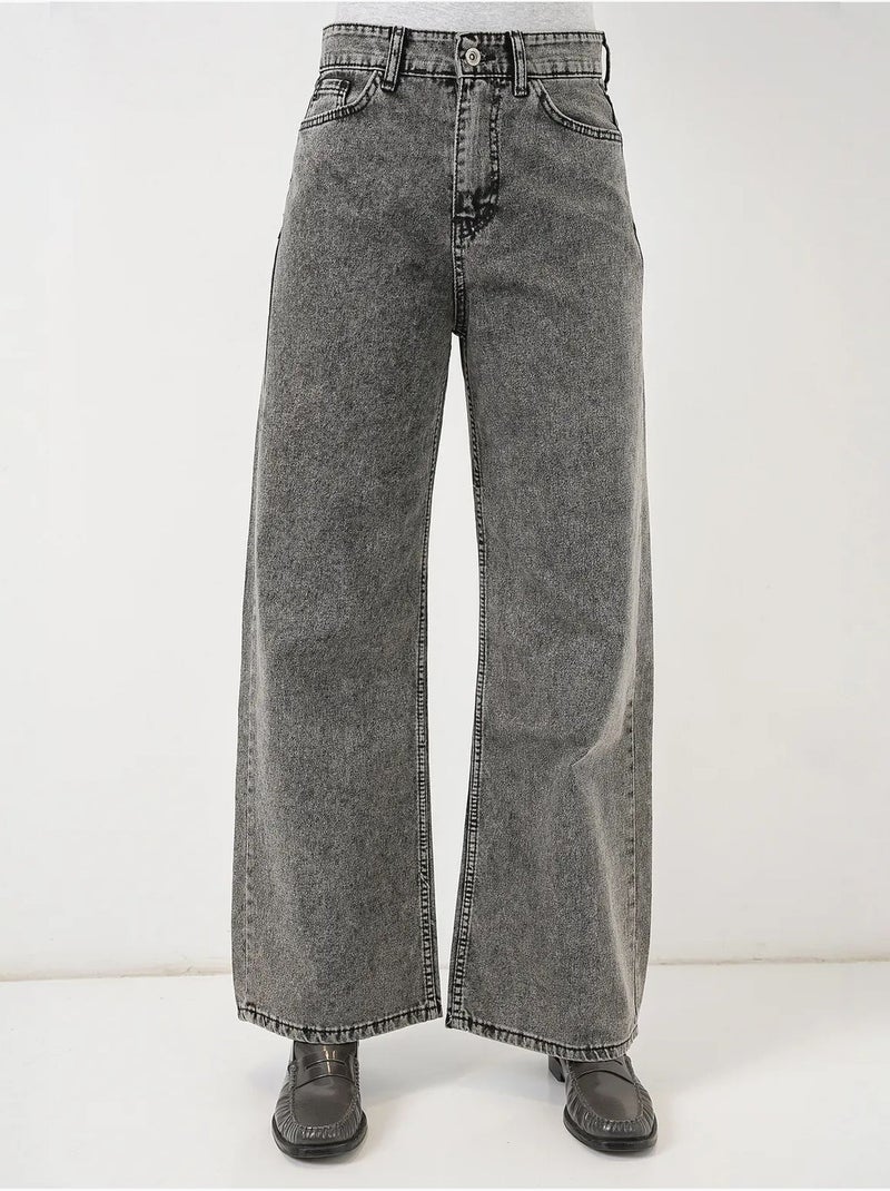 Pantalones vaqueros palazzo de cintura alta y pierna ancha bdart Gris negro - Kiabi