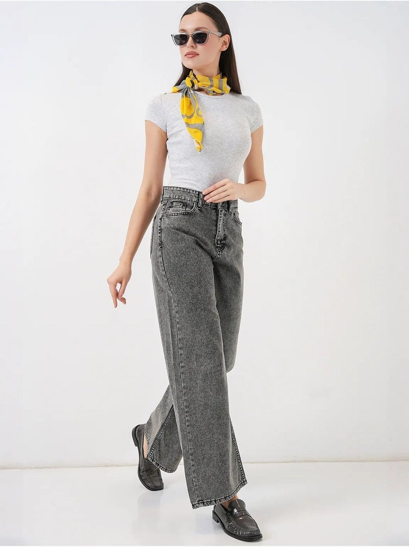 Pantalones vaqueros palazzo de cintura alta y pierna ancha bdart Gris negro - Kiabi