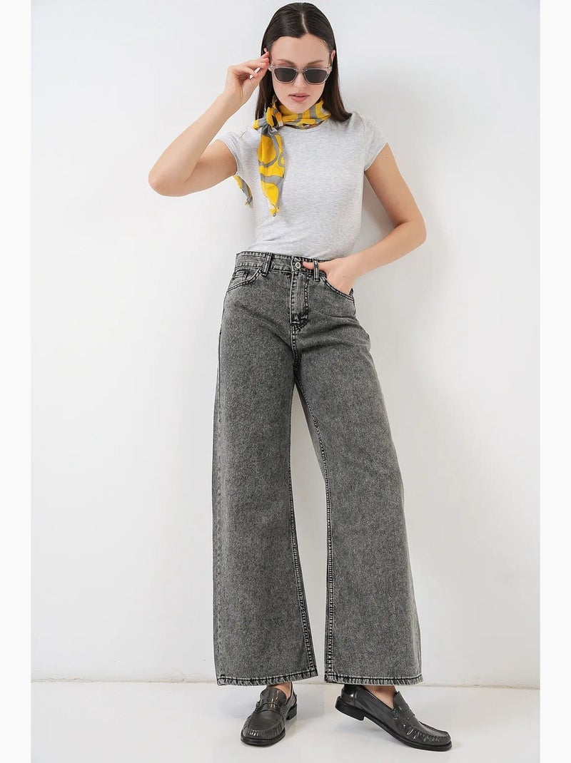 Pantalones vaqueros palazzo de cintura alta y pierna ancha bdart Gris negro - Kiabi