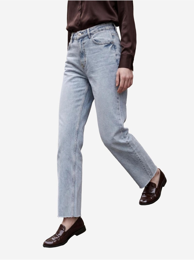 Pantalones vaqueros rectos de talle alto hasta el tobillo con bolsillos my fashion Azul claro - Kiabi