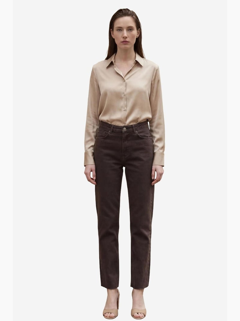 Pantalones vaqueros rectos de talle alto hasta el tobillo con bolsillos my fashion Marrón oscuro - Kiabi