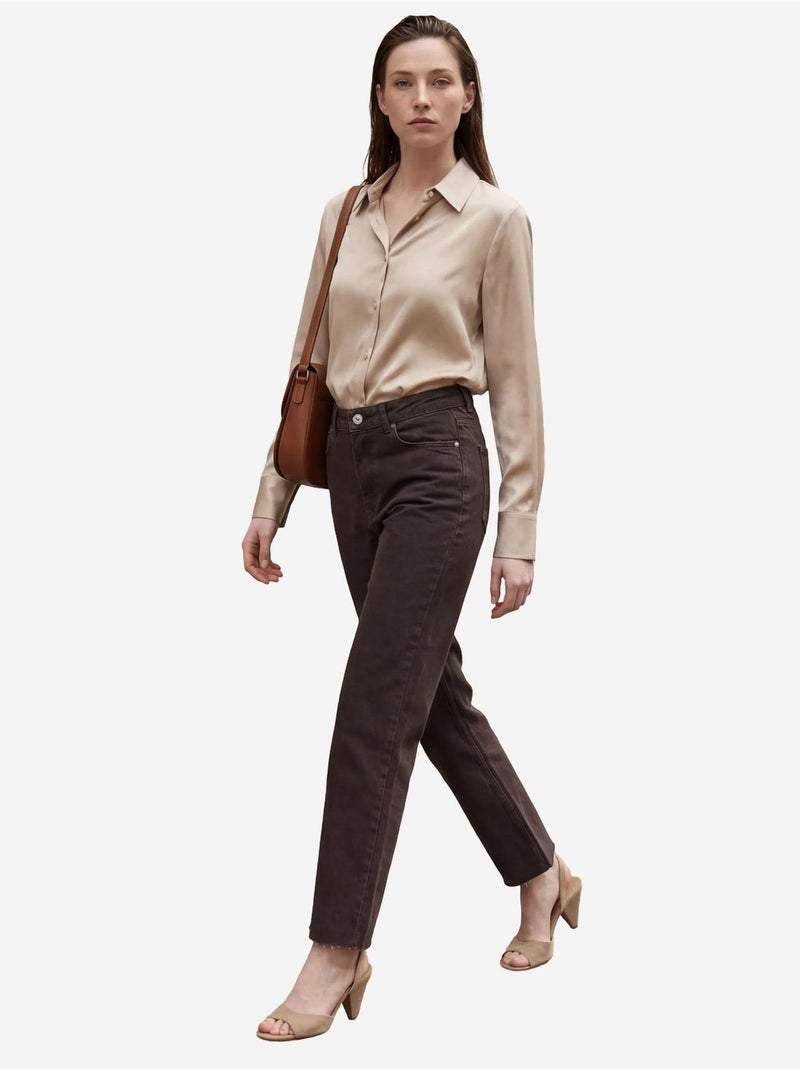 Pantalones vaqueros rectos de talle alto hasta el tobillo con bolsillos my fashion Marrón oscuro - Kiabi
