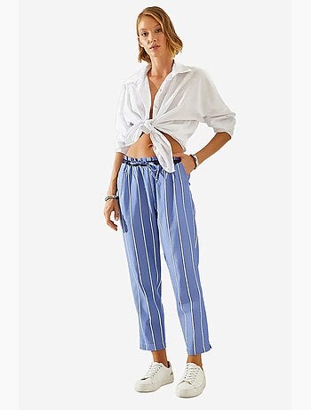 Pantalones zanahoria con cintura elástica y lazo a rayas lucci