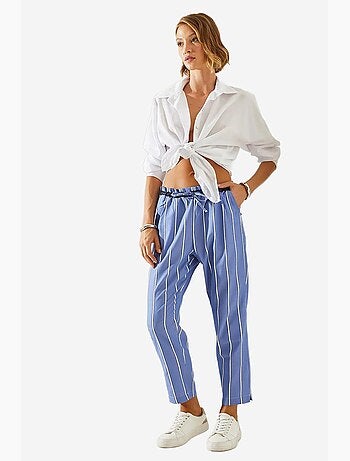 Pantalones zanahoria con cintura elástica y lazo a rayas lucci