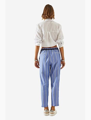 Pantalones zanahoria con cintura elástica y lazo a rayas lucci