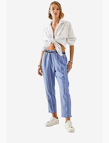 Pantalones zanahoria con cintura elástica y lazo a rayas lucci