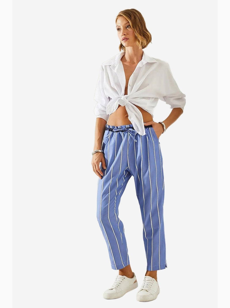 Pantalones zanahoria con cintura elástica y lazo a rayas lucci Azul Blanco - Kiabi
