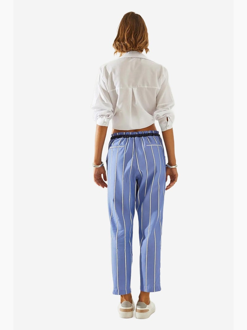 Pantalones zanahoria con cintura elástica y lazo a rayas lucci Azul Blanco - Kiabi