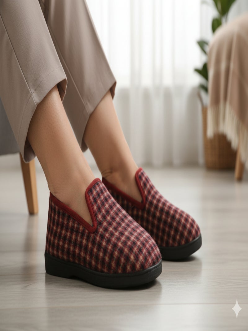 Pantufla Charentaise mujer invierno Rojo burdeos - Kiabi
