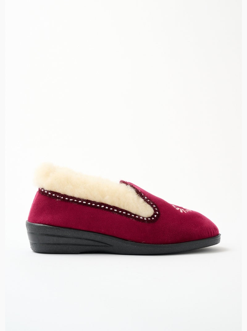Pantuflas altas ancho confort con forro de lana bordado - Afibel Frambuesa - Kiabi