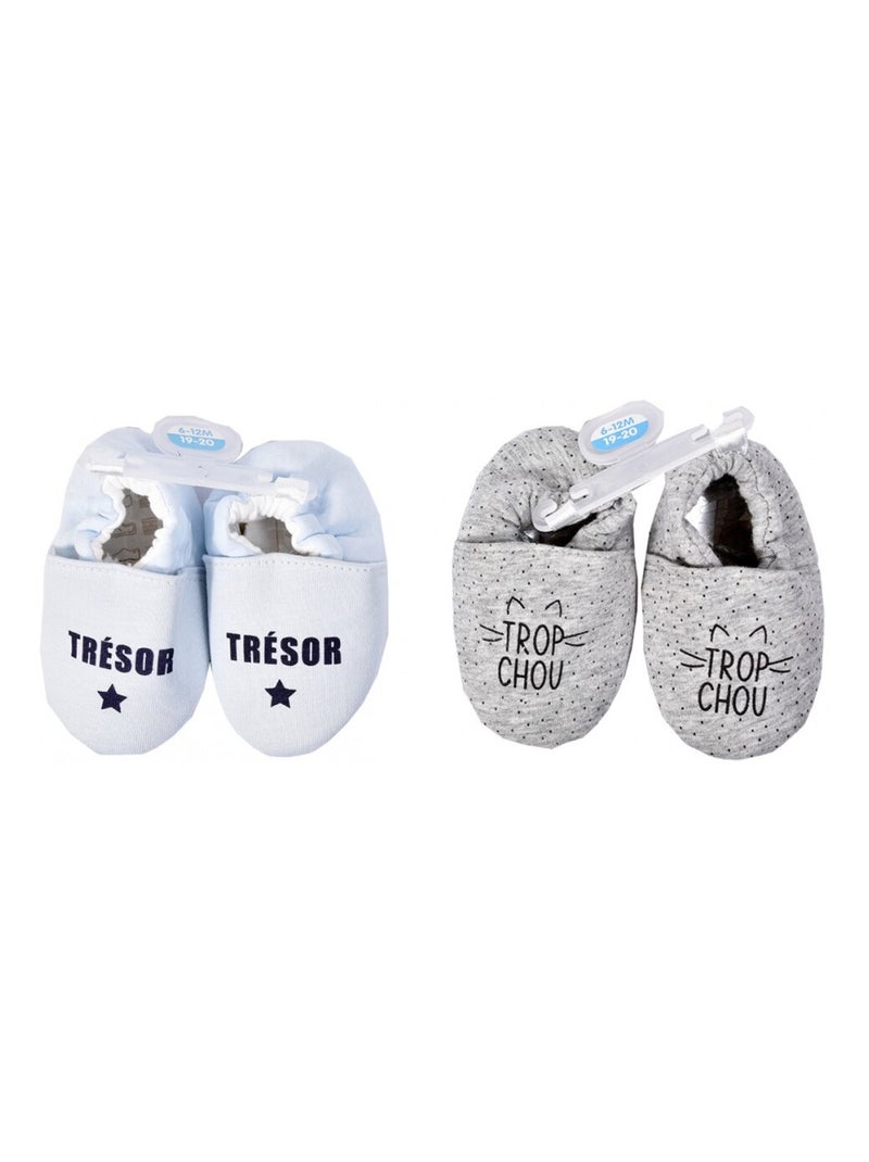 Pantuflas bebé Cocooning Fantasía - Pack de 2 Blanco Gris - Kiabi