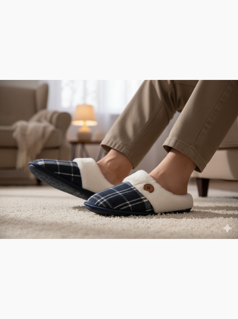 Pantuflas hombre Jacquard escocés MU9732 Azul marino - Kiabi