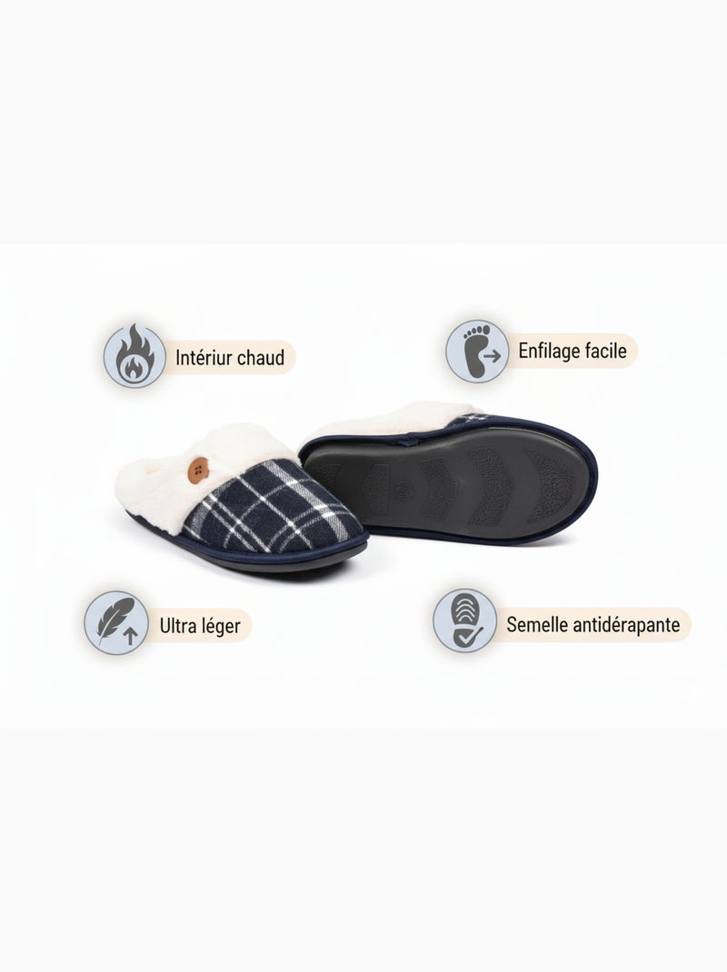 Pantuflas hombre Jacquard escocés MU9732 Azul marino - Kiabi