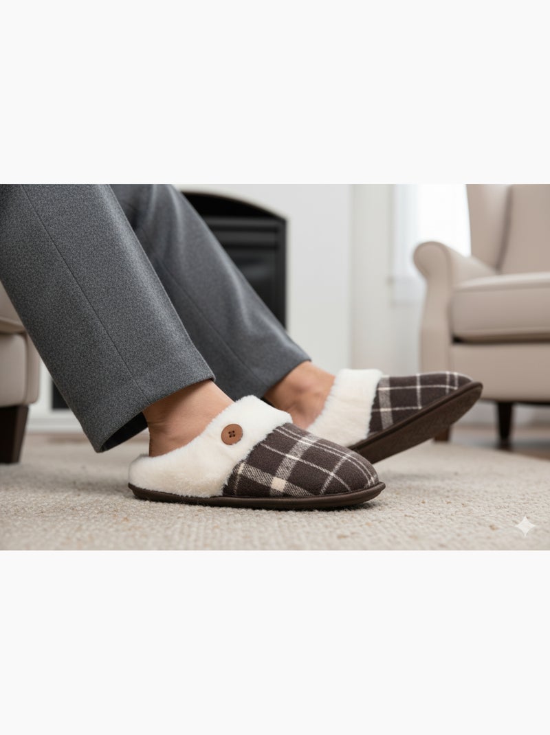 Pantuflas hombre Jacquard escocés MU9732 Marrón - Kiabi