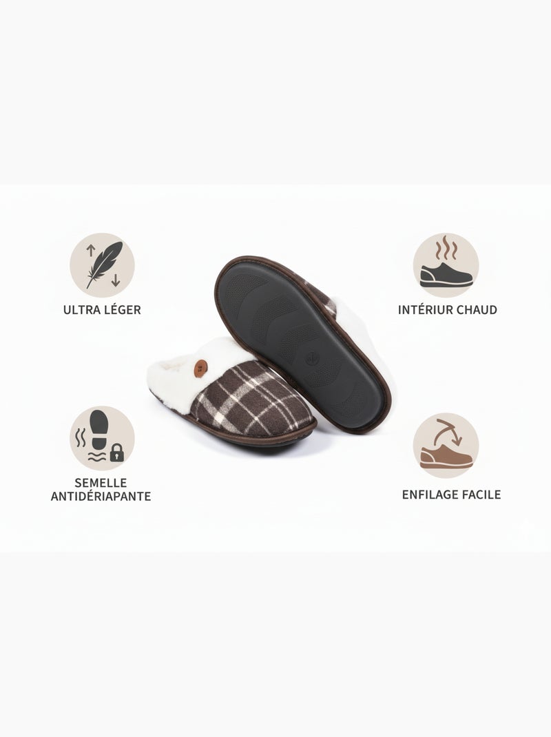 Pantuflas hombre Jacquard escocés MU9732 Marrón - Kiabi