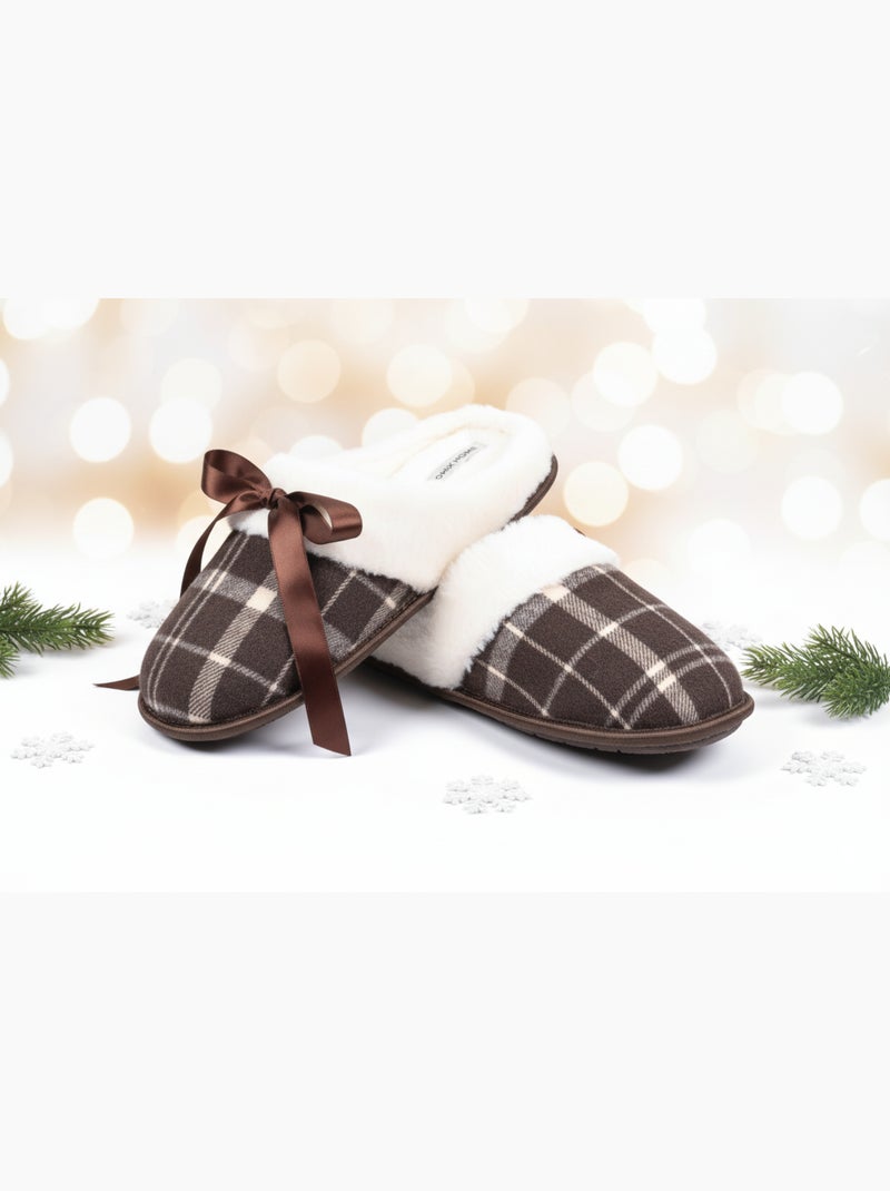 Pantuflas hombre Jacquard escocés MU9732 Marrón - Kiabi