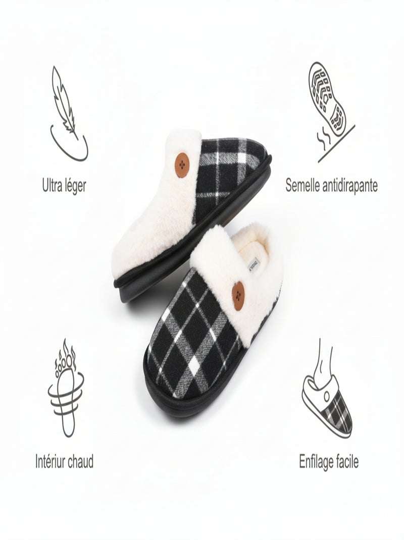 Pantuflas hombre Jacquard escocés MU9732 Negro - Kiabi