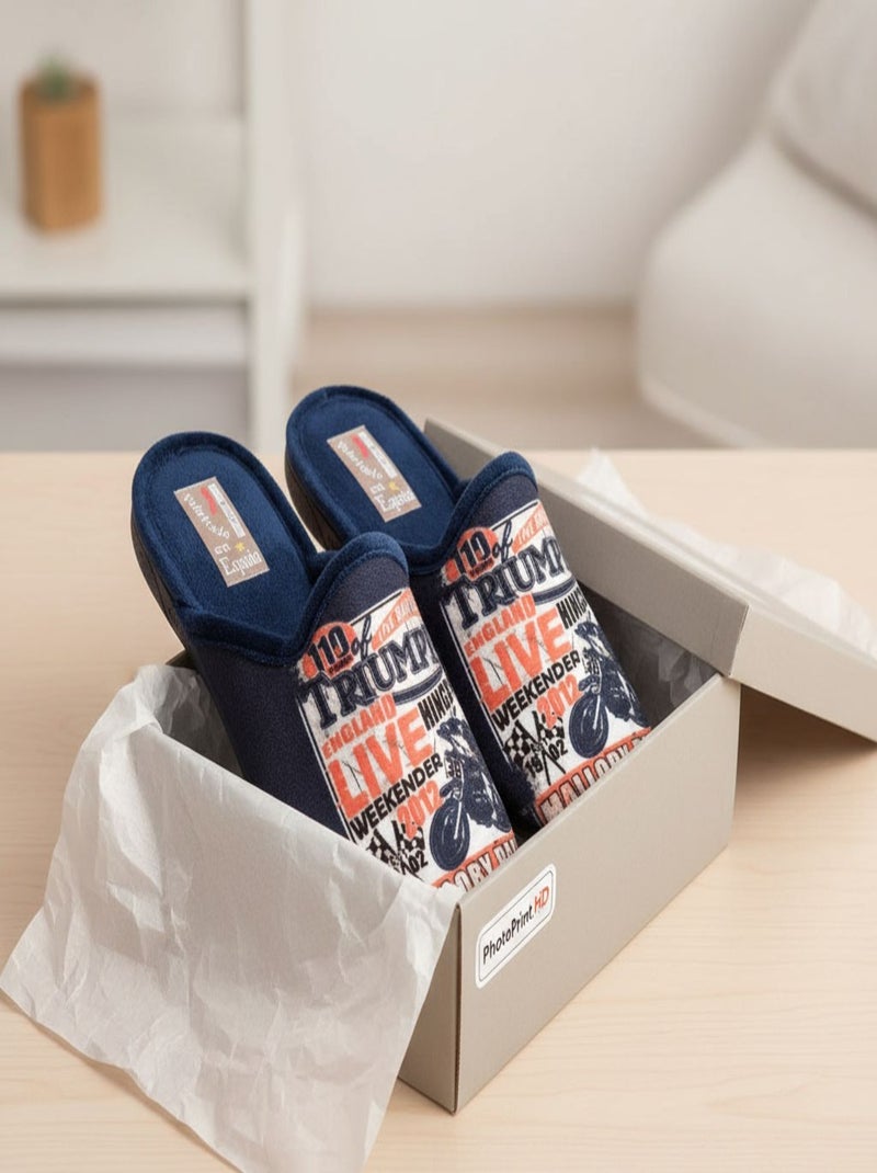 Pantuflas Hombre Mule Fantasía PHOTOPRINT Azul Naranja - Kiabi