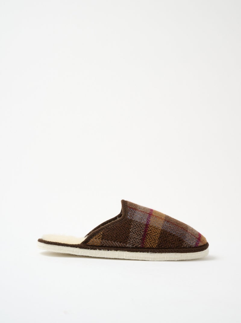 Pantuflas mixtas en tejido tartán - Afibel Marrón - Kiabi