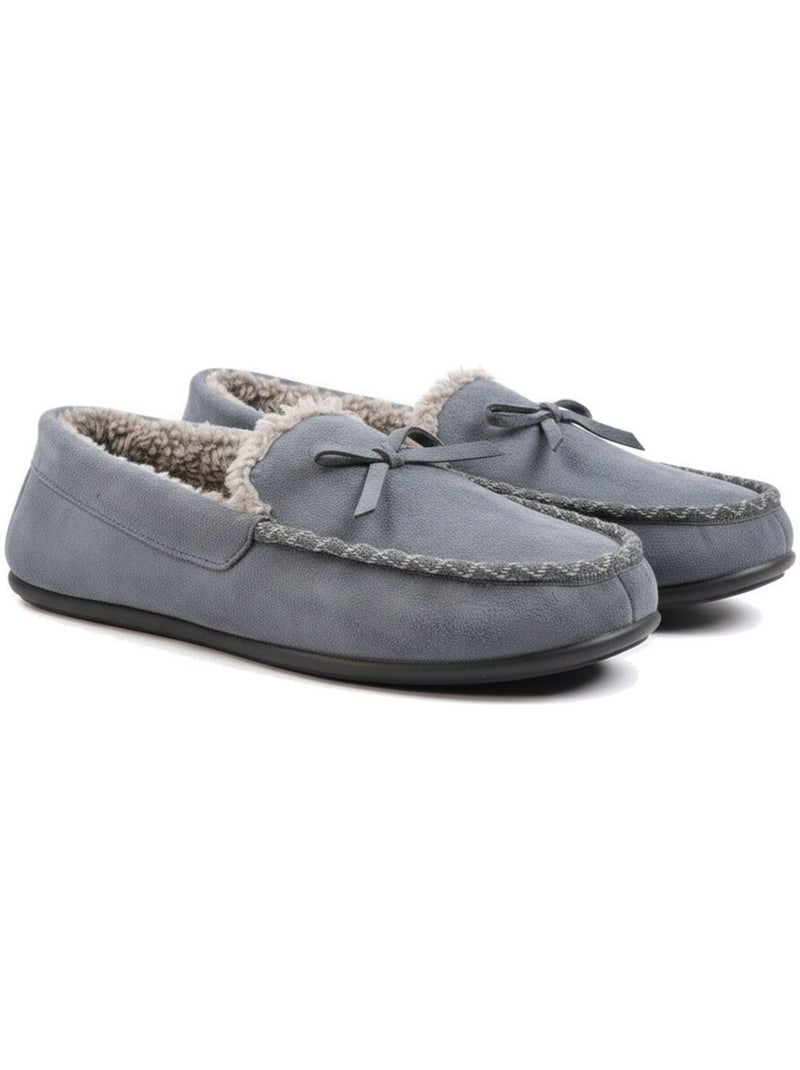 Pantuflas mujer cerradas ozabi ante liso con lazo forro polar Gris - Kiabi
