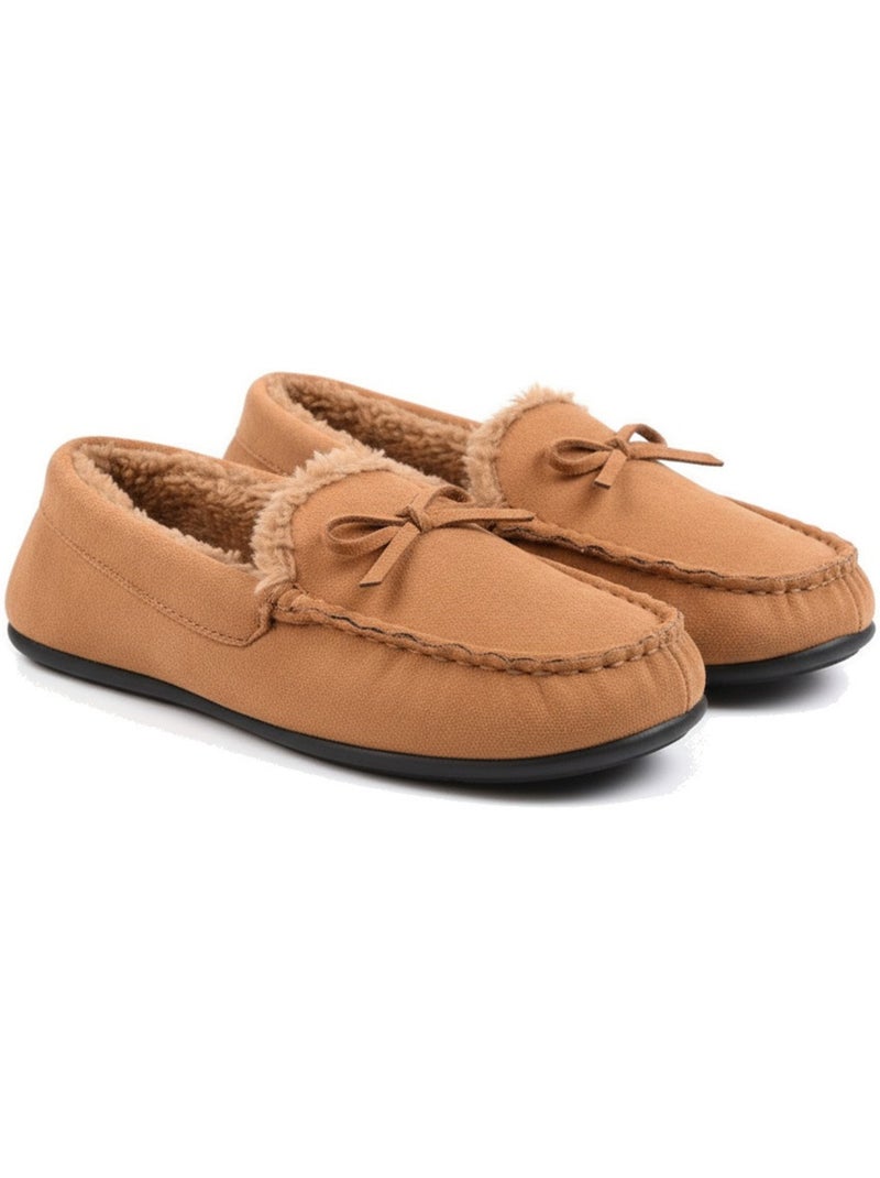Pantuflas mujer cerradas ozabi ante liso con lazo forro polar Marrón - Kiabi