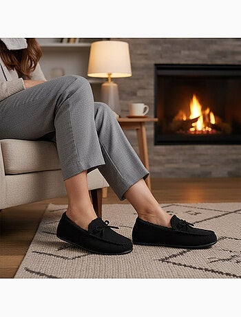 Pantuflas mujer cerradas ozabi ante liso con lazo forro polar