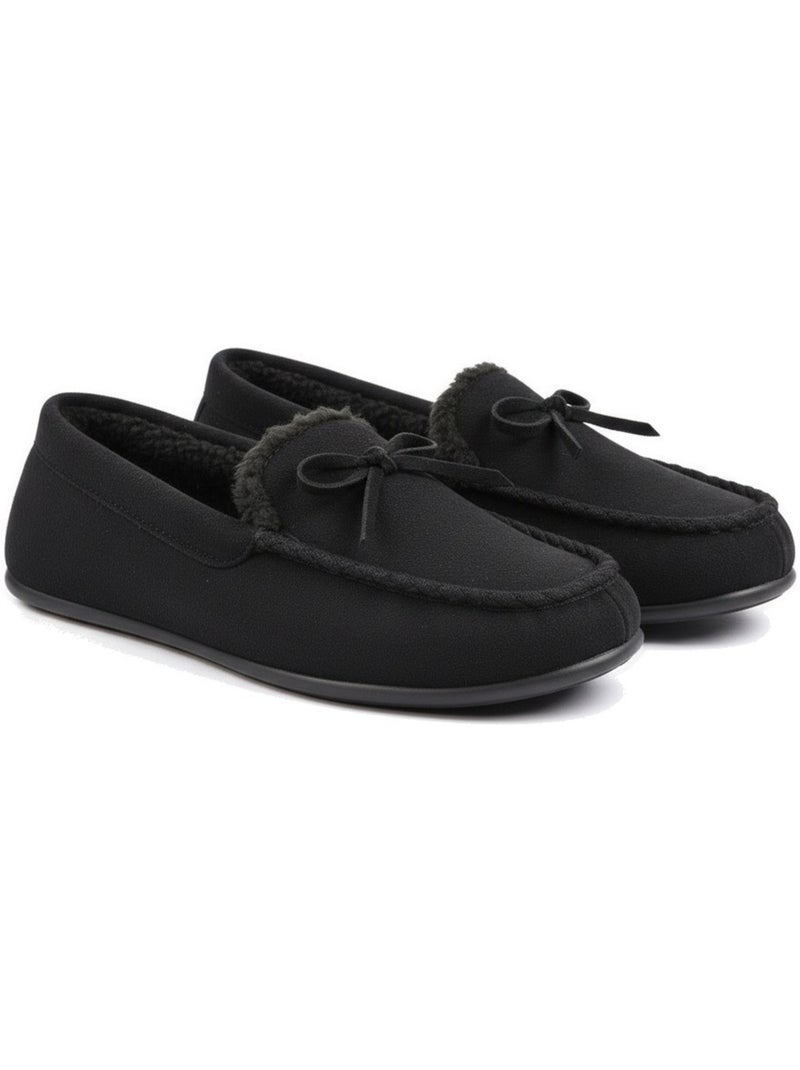 Pantuflas mujer cerradas ozabi ante liso con lazo forro polar Negro - Kiabi