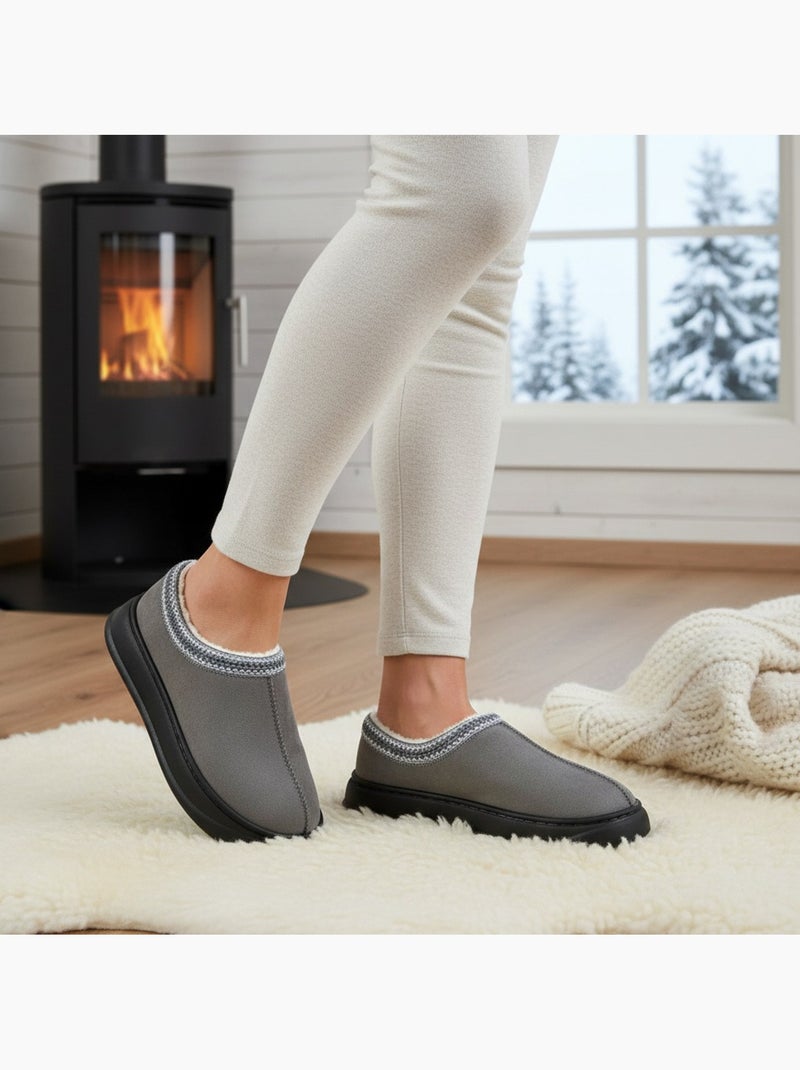 Pantuflas mujer estilo escandinavo ozabi tacón cerrado forro Gris - Kiabi