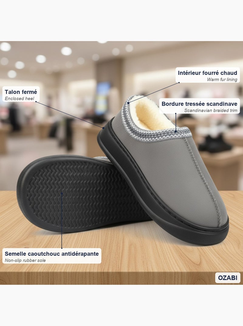 Pantuflas mujer estilo escandinavo ozabi tacón cerrado forro Gris - Kiabi