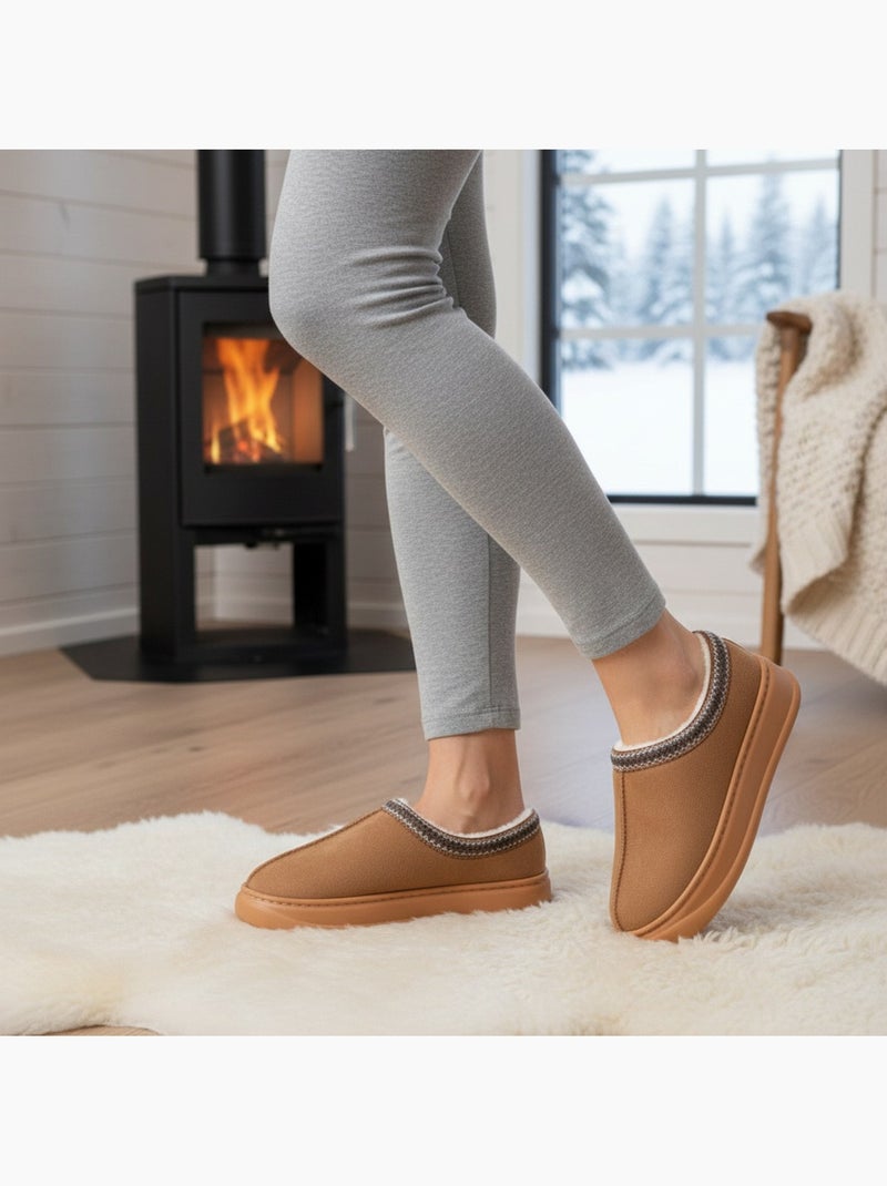 Pantuflas mujer estilo escandinavo ozabi tacón cerrado forro Marrón - Kiabi