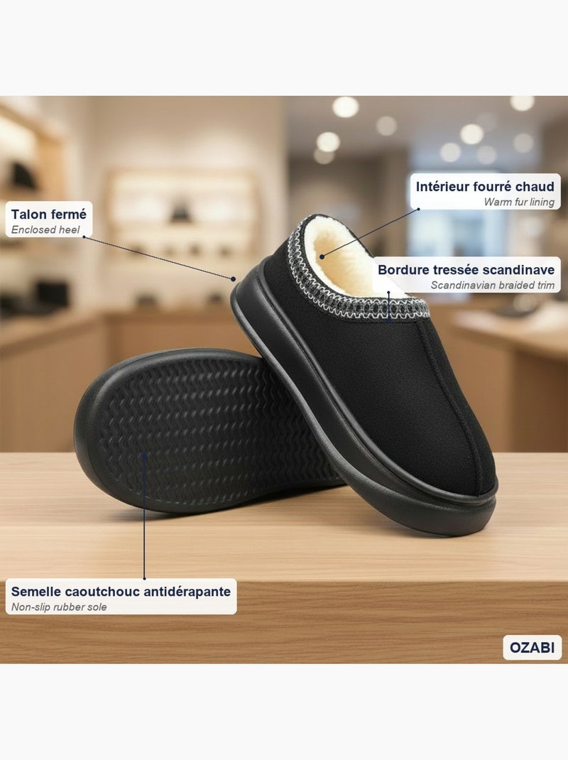 Pantuflas mujer estilo escandinavo ozabi tacón cerrado forro Negro - Kiabi