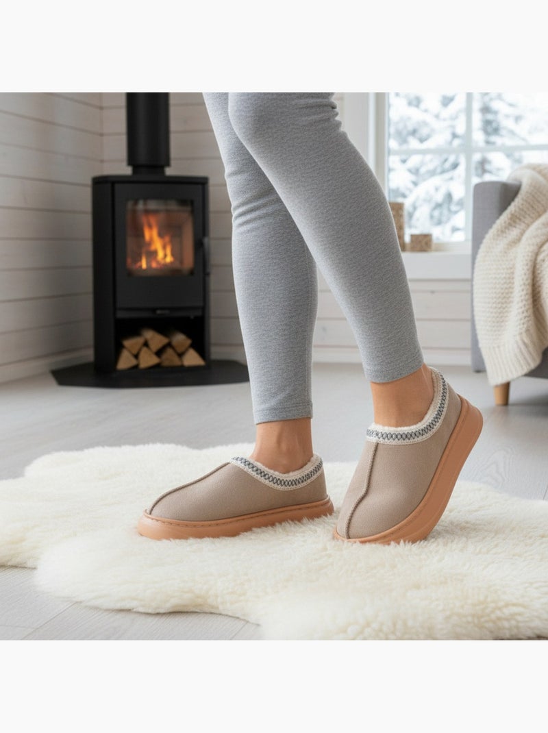 Pantuflas mujer estilo escandinavo ozabi tacón cerrado forro Taupe - Kiabi