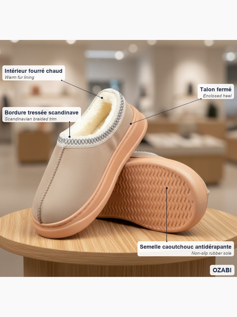 Pantuflas mujer estilo escandinavo ozabi tacón cerrado forro Taupe - Kiabi