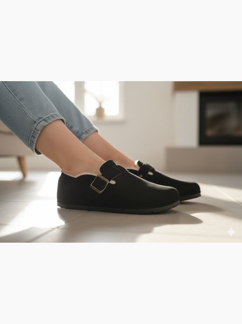 Pantuflas Mujer Invierno Zuecos de Interior Forrados MD8845 Negro - Kiabi