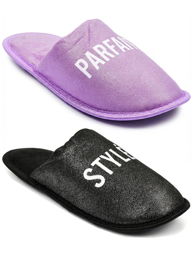 Pantuflas Mujer Lurex Glitter Pack de 2 Pares Negro - Kiabi