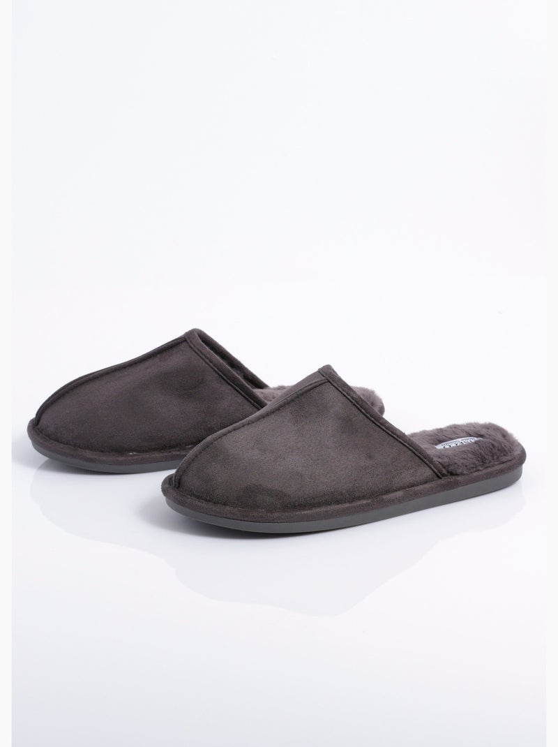 Pantuflas mule de ante cálidas y forradas - AFIBEL Gris oscuro - Kiabi