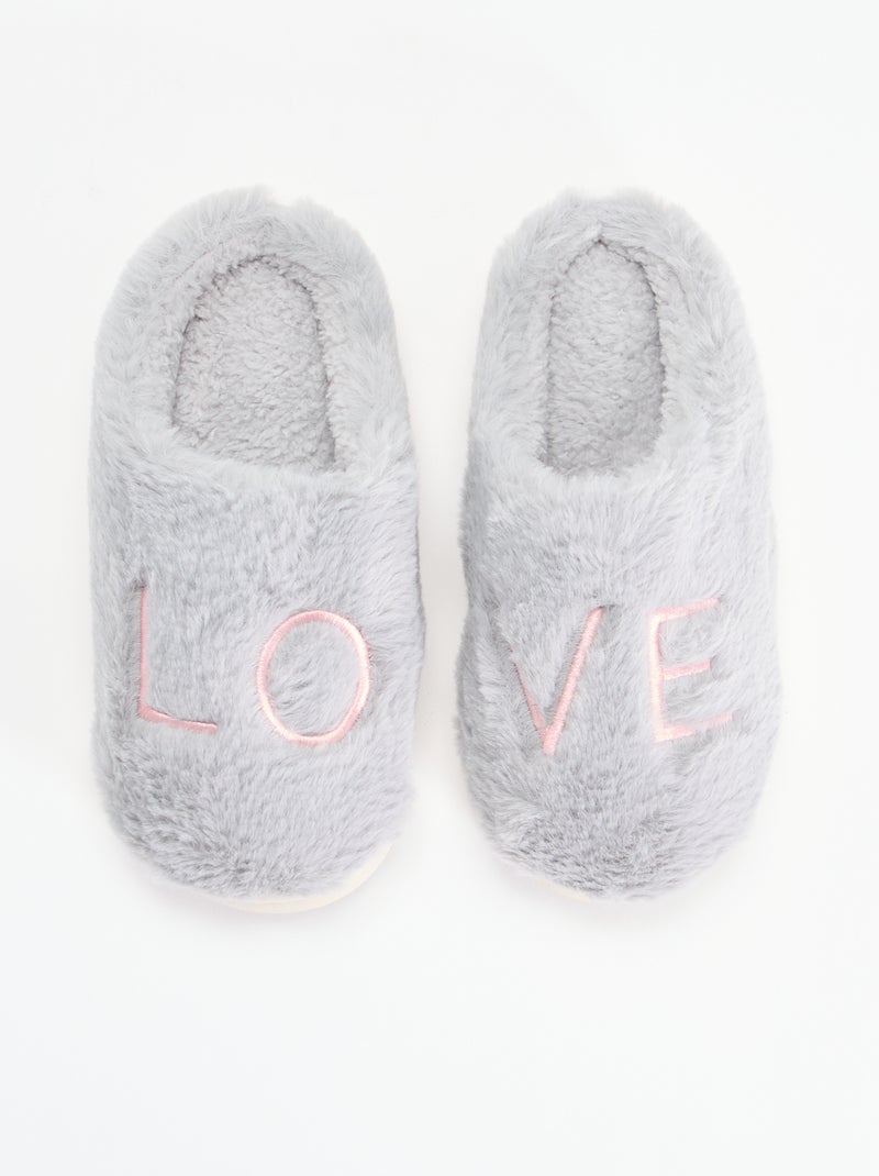 Pantuflas mules de punto de peluche Gris - Kiabi