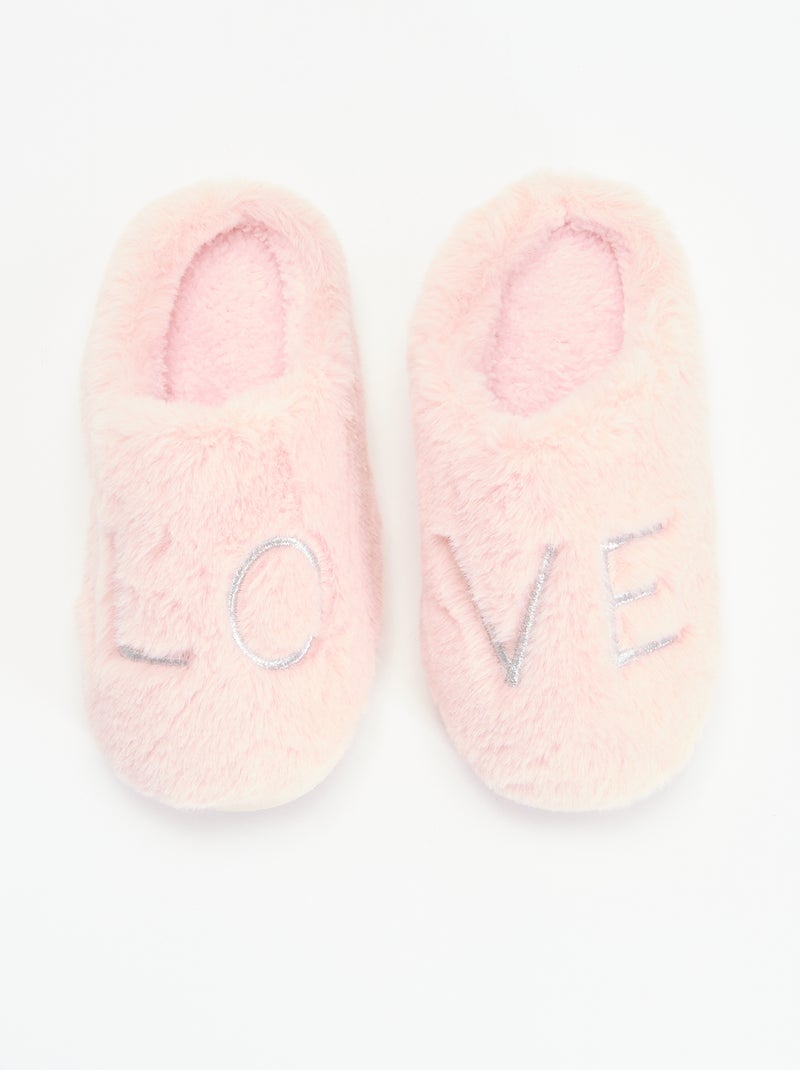 Pantuflas mules de punto de peluche Rosa - Kiabi