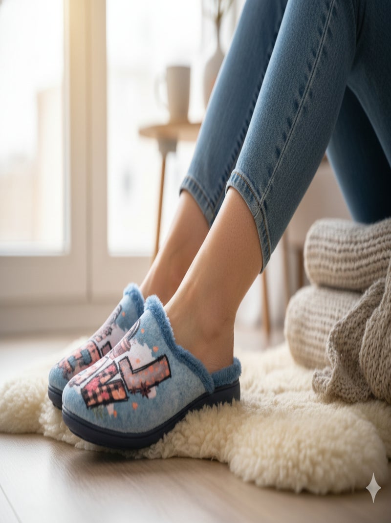 Pantuflas Mules mujer PHOTOPRINT Azul - Kiabi