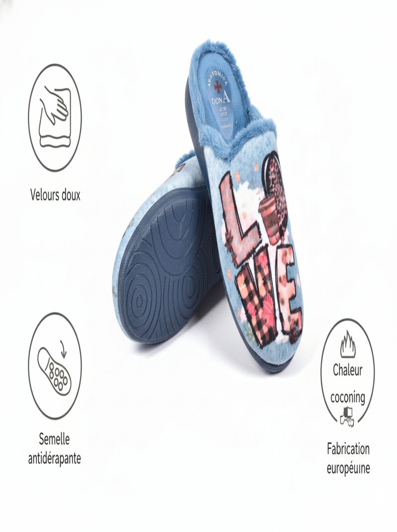 Pantuflas Mules mujer PHOTOPRINT Azul - Kiabi