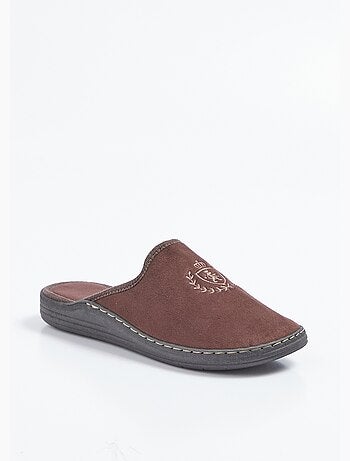 Pantuflas tipo mule de ancho cómodo en tejido aterciopelado bordado - Afibel