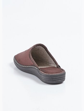 Pantuflas tipo mule de ancho cómodo en tejido aterciopelado bordado - Afibel