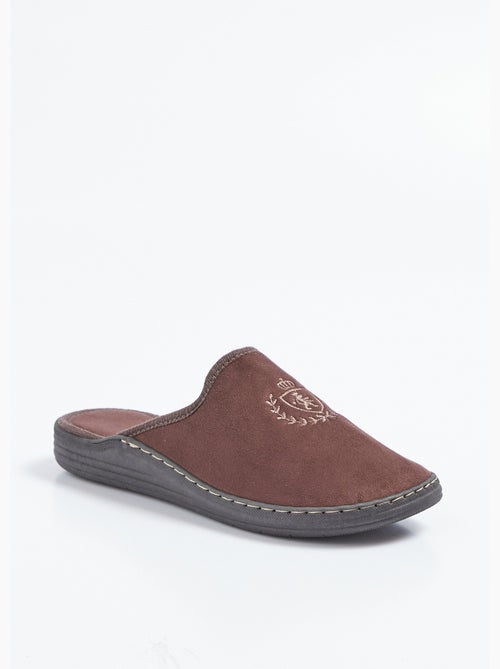 Pantuflas tipo mule de ancho cómodo en tejido aterciopelado bordado - Afibel - Kiabi