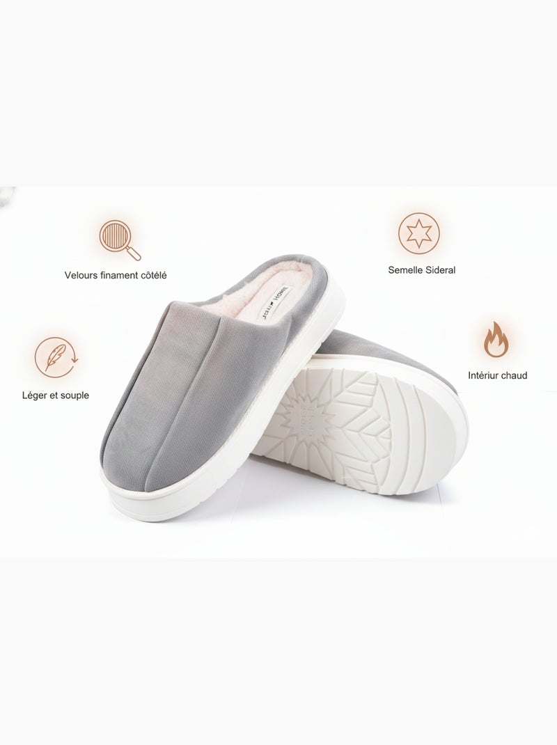 Pantuflas tipo mule hombre terciopelo acanalado MU10121 Gris - Kiabi